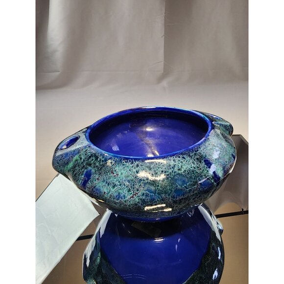 Top Pottery Deep Blue Ocean Fluted Bowl Hanging Pot Home Decor Vintage - Picture 4 of 15